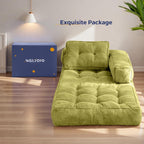 MAXYOYO Folding Sofa Bed, L-Shaped Convertible Sofa Bed with Armrest Foldable Sleeper with Pillow, Portable Fold Out Chair Bed Comfy Floor Sofa Lounge for Living Room Bedroom, Green
