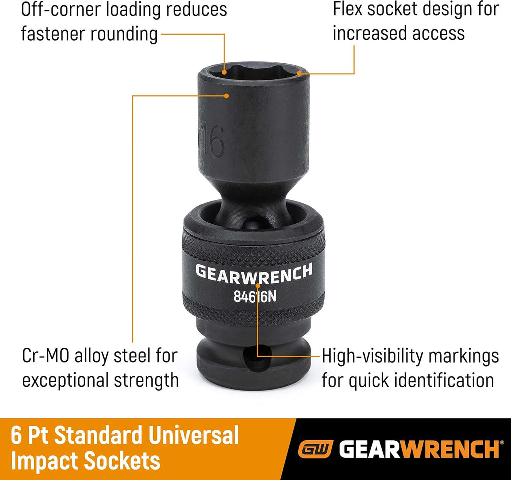 GEARWRENCH 1/2-Inch 6 Point Metric Universal Impact Socket Set (15 Piece) - 84939N