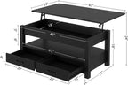 Rolanstar Coffee Table, Lift Top Coffee Table with Drawers and Hidden Compartment, Retro Central Table with Wooden Lift Tabletop, for Living Room, Black