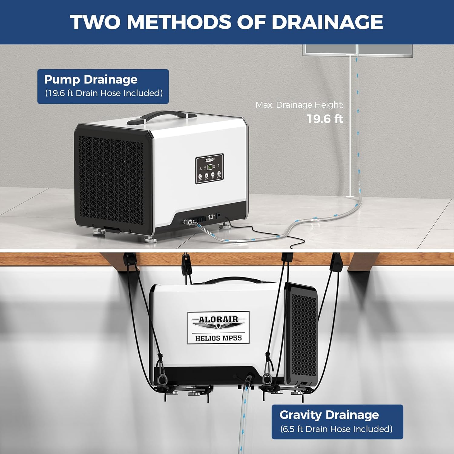 ALORAIR 120 PPD Commercial Dehumidifier with Pump, Crawl Space Dehumidifier for Up to 1,500 Sq. Ft., Portable Industrial Water Damage Unit for Basement, Home, Garage, Attic, 5-Year Limited Warranty