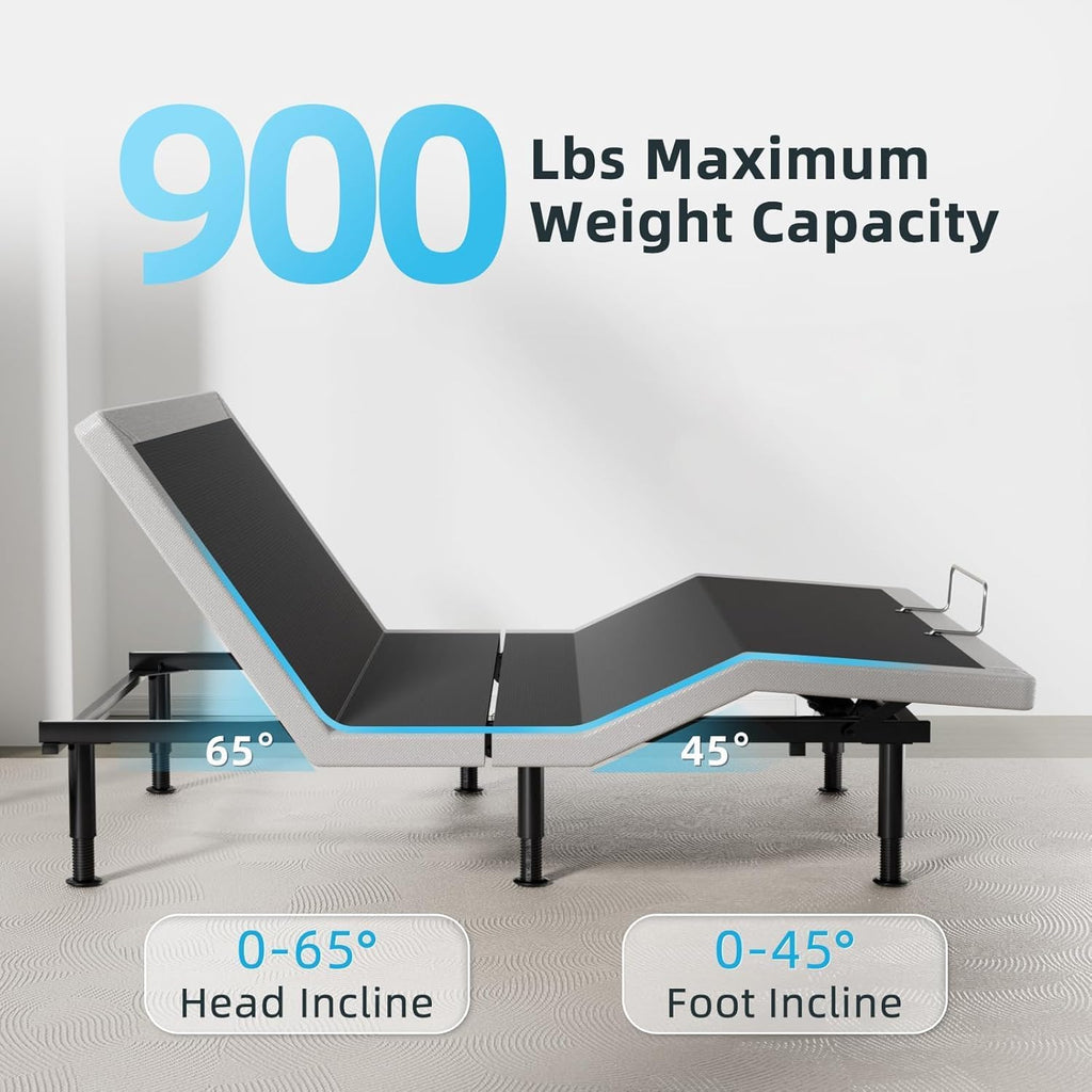 Queen Adjustable Bed Base Frame, Massage & Wireless Remote, Dual USB Ports,Ergonomic Upholstered Bed Frame, Lift Motor, Under Bed Lighting, Independent Head and Foot Tilt