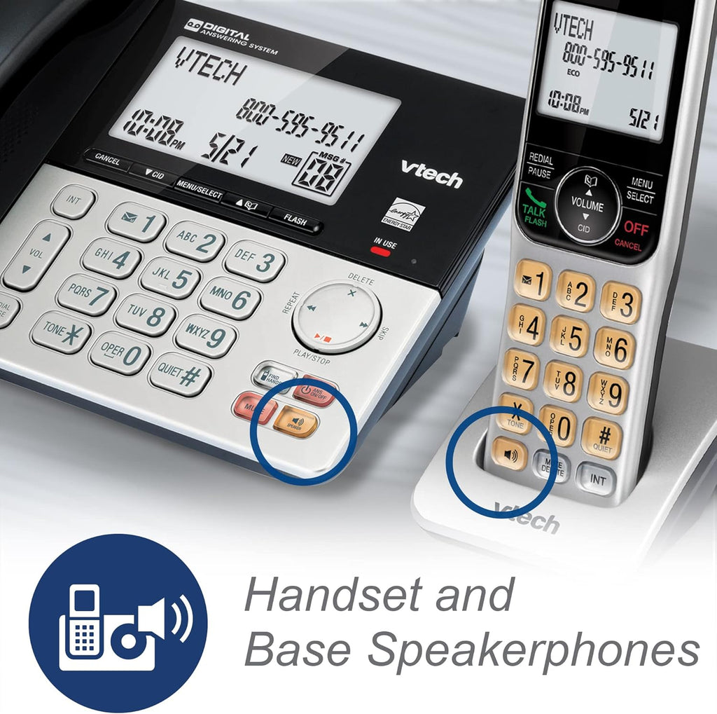 VTech VG208-2 DECT 6.0 Corded/Cordless Phone System with 2 Handsets, Digital Answering Machine, Call Blocking, Caller ID, Large Backlit Display