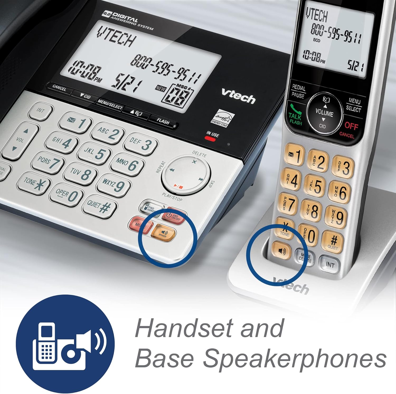 VTech VG208-2 DECT 6.0 Corded/Cordless Phone System with 2 Handsets, Digital Answering Machine, Call Blocking, Caller ID, Large Backlit Display