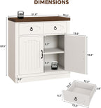 LIKIMIO Storage Cabinet with Doors and Shelves, Farmhouse Kitchen Cabinet with 2 Drawers and Adjustable Shelf, Coffee Bar Cabinet Buffet Sideboard Cabinet for Dining Room, Bathroom, Entryway, White