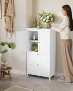 VASAGLE Bathroom Floor Storage Cabinet, Bathroom Storage Unit, Freestanding Cabinet with 2 Drawers and 2 Doors, Adjustable Shelf, 11.8 x 23.6 x 43.3 Inches, White UBBC551WH01S