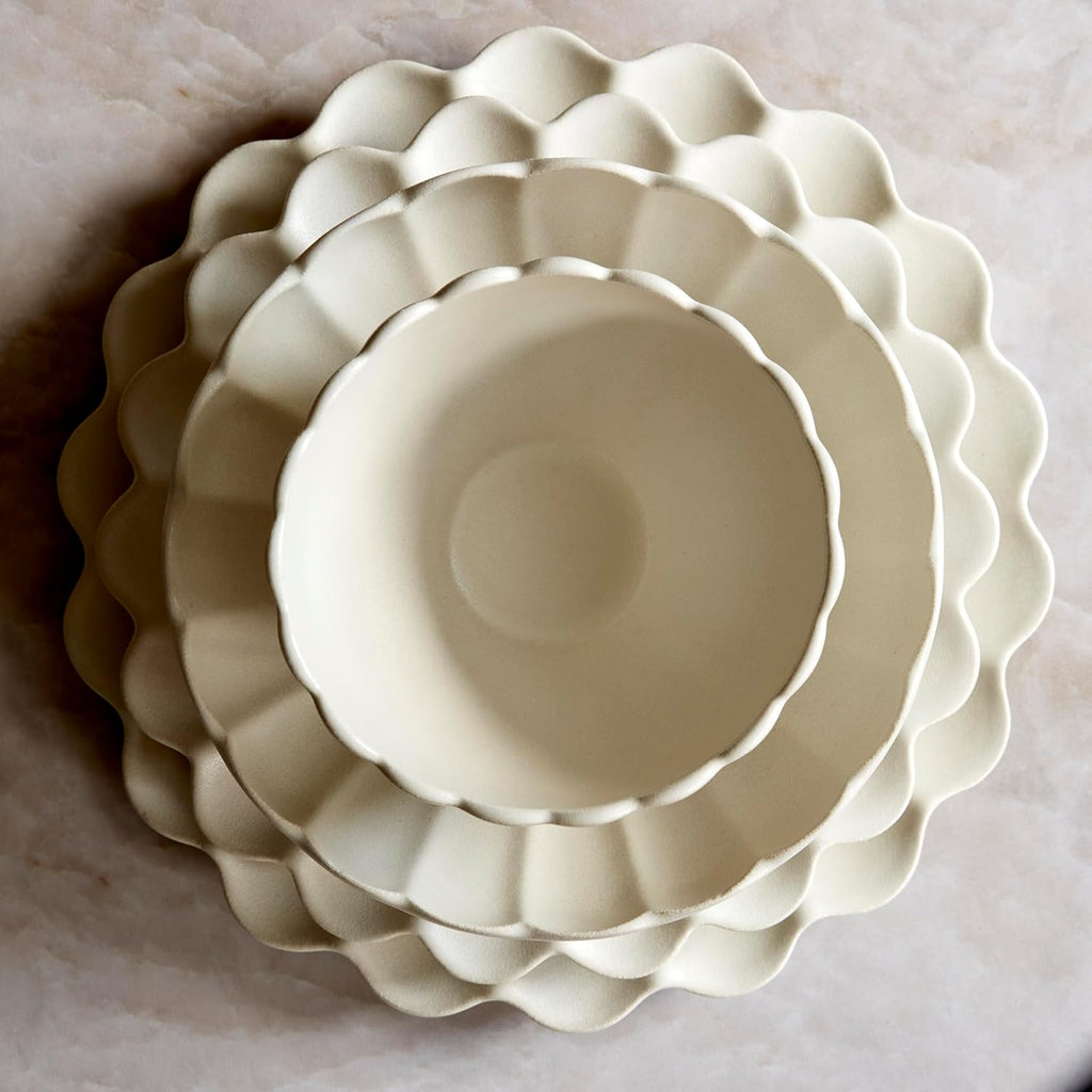 LEMIEUX ET CIE Dhalia 4-Piece Bowl Set Stoneware, Bowls, Dishwasher and Microwave Safe, Dish Set for 4, White