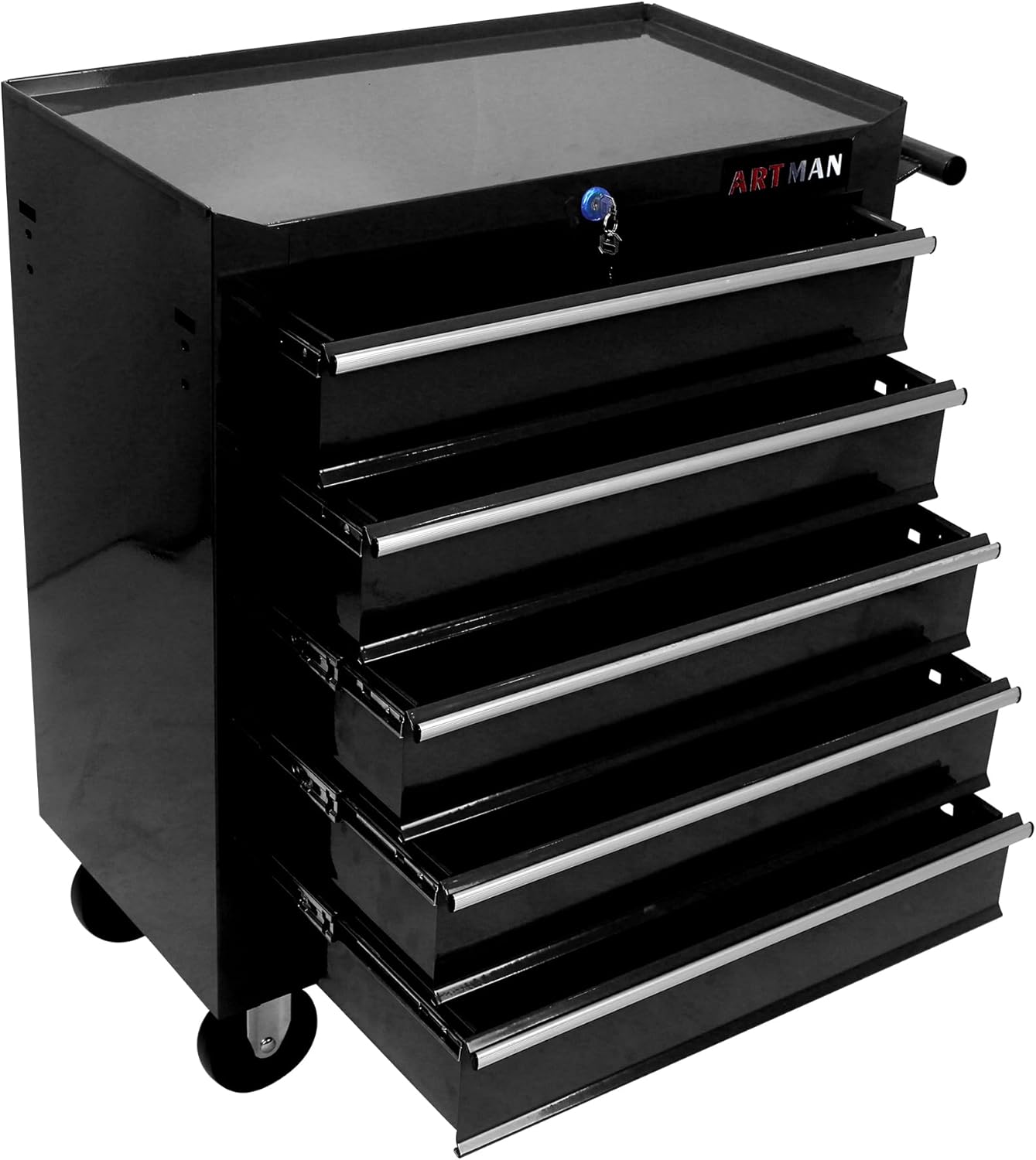 5-Drawer Rolling Tool Chest Cabinet, Large Capacity Metal Tool Box with Wheels and Keyed Locking, Roll Around Storage Organizer Tool Cart for Garage, Warehouse, Work Shop (Black07)