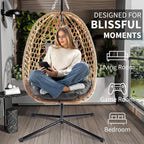 LEX CRAFT Egg Chair with Stand, Patio Wicker Hanging Chair, Hammock Swing Chair, 350LBS Capacity for Bedroom, Balcony, Garden (YE-GR)