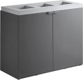 86-Gallon Commercial Steel Three-Stream Trash Can Cabinet, Recycling Center, Dark Gray