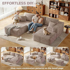 108.2" Modular Sectional Sofa with Deep Seat, Boneless U Shaped Corduroy Couch Modern Comfort, Cloud Couch Oversized for Living Room No Assembly (Camel)