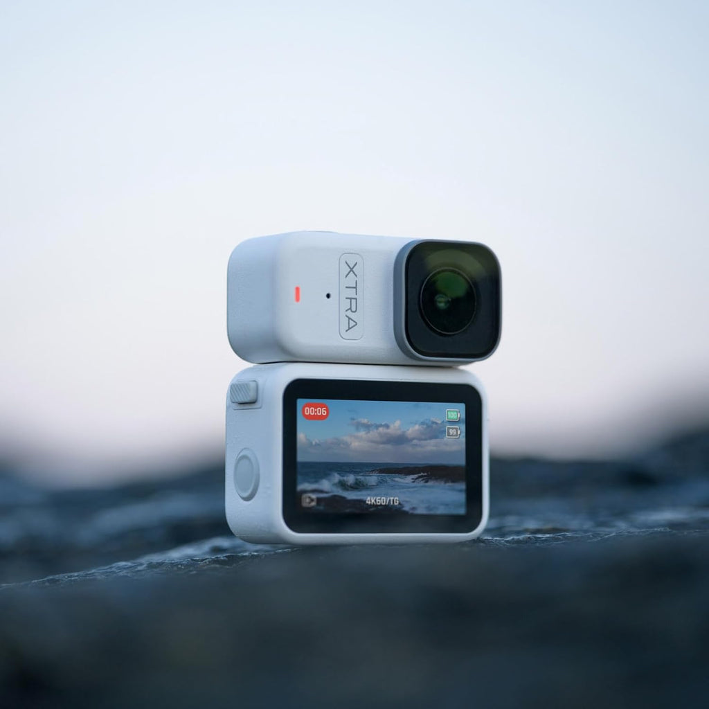 Xtra Atto Wearable 4K Action Camera (128GB)  54 g  Light and Compact  1/1.3″ Sensor  4K/60fps Video  220‑Min Max Recording  5-Min Pre-Recording  Built-in Stabilization  600MB/s Fast Transfer