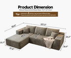 107.5" Cloud Modular Sectional Sofa Couch with L-Shape Chaise,Modern Minimalist Upholstered Couches for Living Room Bedroom,Deep Seat Corner Couch .No Assembly Required (Camel,Left Facing Chaise)