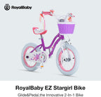 RoyalBaby Girls Bike, Stargirl EZ Kids Bike Balance and Pedal Bicycle with Basket and Dual Handbrake, 12 14 16 18 Inch Toddlers to Big Kids 3-8 Years, Multiple Colors