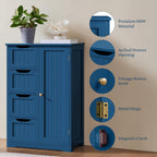 Yaheetech Wooden Bathroom Floor Cabinet, Side Storage Organizer Cabinet with 4 Drawers and 1 Cupboard, Freestanding Entryway Storage Unit Console Table, Bathroom Furniture Home Decor, Navy Blue
