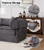 Tbfit Boneless Sofa Bed, Corduroy Compress Couch with Wide Armrests & 2 Pillows, Deep Seat Couches for Living Room, Gray