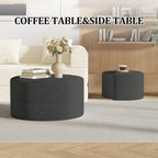 Round Nesting Coffee Table Set of 2,Upholstered Foam Ottoman Footrest Side Table Set,Modern Flannel Circle Coffee Table No Assembly for Living Room Entryway Bedroom,Grey