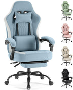 Sweetcrispy Video Game Chair - High Back Ergonomic Computer Desk Chair with Footrest & Lumbar Support, Height Adjustable Task Chair with Linkage Armrests and Headrest, 360° Swivel Wheels, Blue