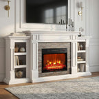 LGHM 72" Electric Fireplace with Mantel, Fireplace TV Stand for TVs Up to 80 Inch, Modern Entertainment Center with Storage, Fireplace Heater Insert with Realistic 3D Flame for Living Room, Bedroom