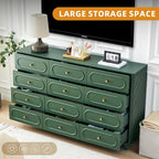 ORRD 12 Drawer Fluted Dresser for Bedroom, Mid Century Modern Chest of Drawers, Wood Storage Small Dresser Organizer for Bedroom Living Room Hallway Closet, Green