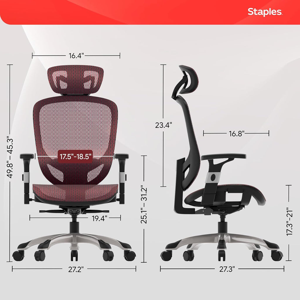 STAPLES Hyken Ergonomic Task Chair, Mesh, Ergonomic, Lumbar Support, Swivel, Maroon