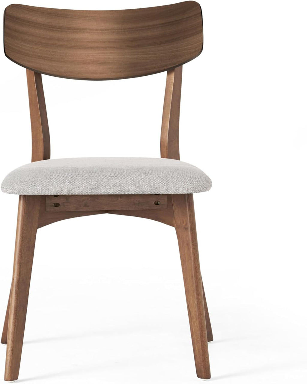 Dining Chairs Set of 4, Mid Century Modern Dining Chairs with Curved Backrest and Wood Legs, Walnut Finished Frame Upholstered Dining Room Chairs for Kitchen, Living Room (Light Beige)