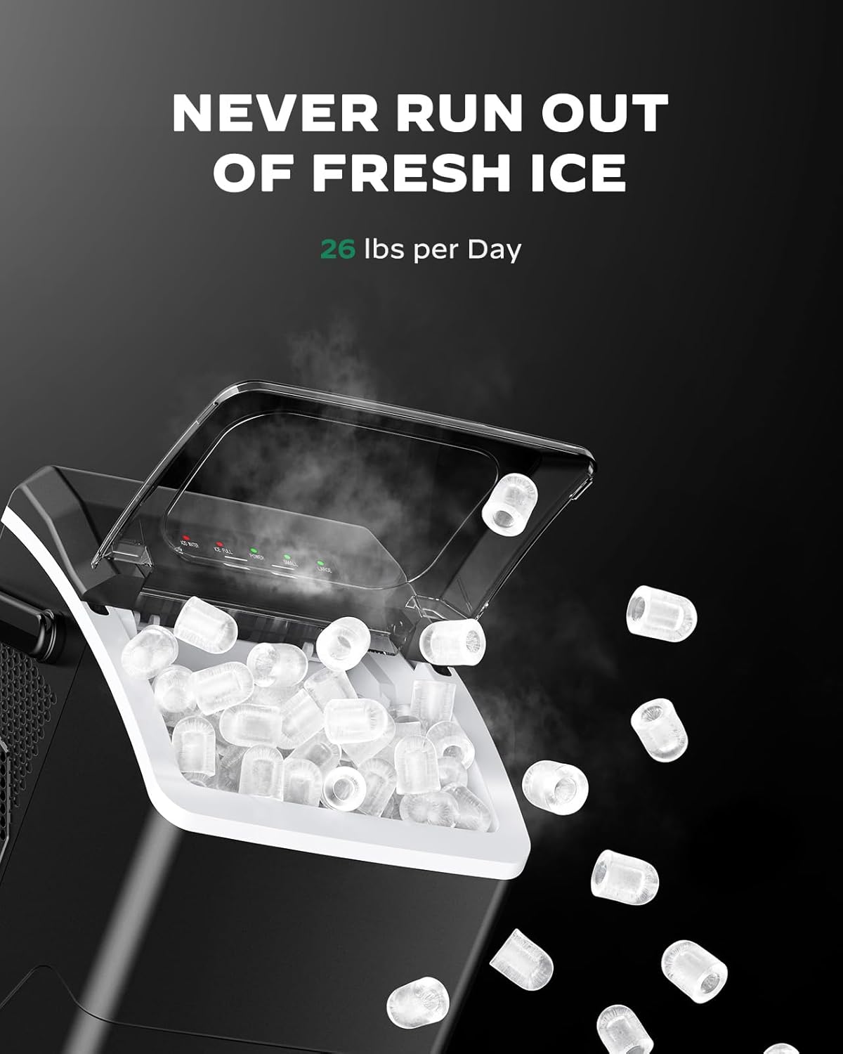 Marsail Ice Makers Countertop, 26 lbs per Day, Fast Ice in 6 Minutes, Self-Cleaning Ice Maker, Compact Countertop Ice Machine for Home, Kitchen/Office/Parties