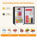Mini Fridge with Freezer, 3.2 Cu.Ft Mini Refrigerators, Small Beverage Fridge with Adjustable Thermostat, for Bedroom, Office, Dorm, Single Door, Quiet & Energy Saving, Black