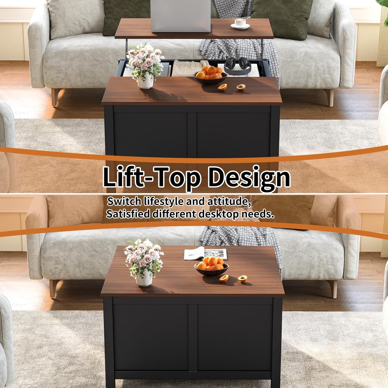Lift Top Coffee Table with Storage, 31.5" Farmhouse Coffee Tables with Wooden Lift Tabletop and Hidden Compartment Square Center Table for Living Room, Small Space Home Office, Black