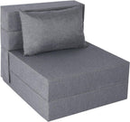 Fvkind Folding Sofa Bed, Convertible Futon Sofa Bed with Pillow, Fold Out Couch with Washable Cover, Foldable Sleeper Chair for Living Room, Dorm, Guest Room, Single Size, Light Grey