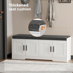 Homleke 2-Tier Storage Bench, Shoe Bench with Thickened Padded Seat Cushion, Entryway Bench with 4 Doors, Adjustable Shelf, 13.8" D x 45.3" W x 18.5" H, for Entryway, Living Room, Bedroom, White