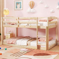 Giantex Twin Low Bunk Bed, Solid Wood Twin Over Twin Bunk Bed Frame with Full Guardrails & Integrated Ladder, Floor Twin Bunk Beds for Kids Boys and Girls, No Box Spring Needed, Natural