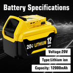 4 Packs 12000mAh Replacement for Dewalt 20V Battery 12.0Ah and DCB104 4-Port Charger Compatible with Dewalt 20V Battery Lithium DCB206 DCB207 DCB204 DCB200 DCB201 DCB203 Series Power Tool(5Pack）