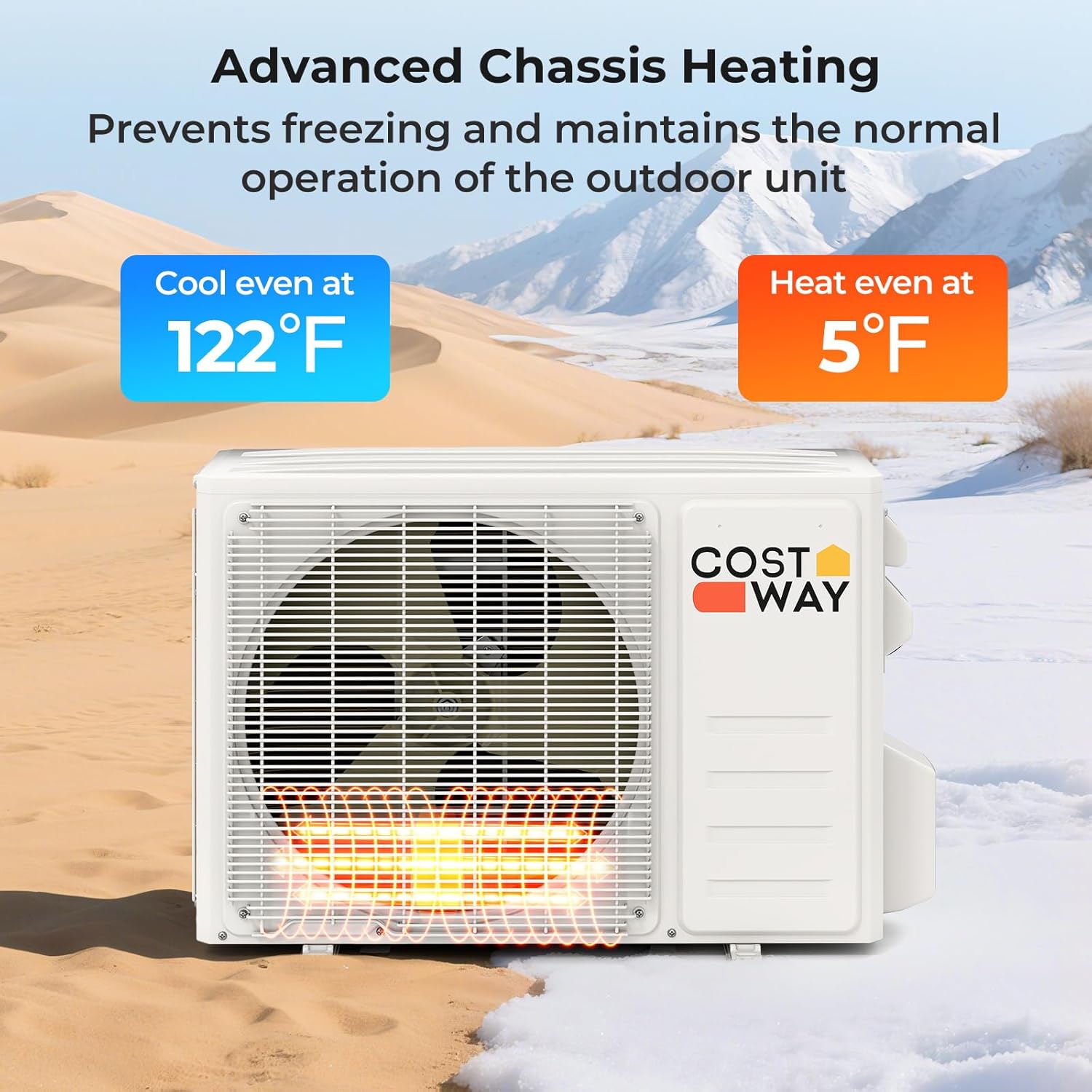 COSTWAY 11500 BTU Mini Split Air Conditioner, 208/230V 17 SEER2 Wifi Enabled Inverter Air Conditioner & Heater Pump System Cools Up to 750 Sq. Ft, Compatible with Alexa, w/Installation Kit