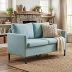 TYBOATLE 51" W Linen Fabric Upholstered Modern Loveseat Sofa Couch for Living Room, Love Seats 2-Seater Furniture w/Iron Legs for Compact Space, Apartment, Bedroom, Dorm, Office, Aqua Blue