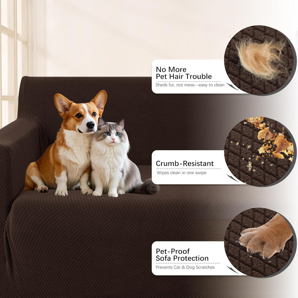 Arfntevss Stretch Sectional Couch Covers L Shaped Corner Sectional Sofa Cover Washable Jacquard Soft Fleece U Shape Sofa Slipcovers Anti Slip Furniture Protector for Dogs Pets (Small, Dark Brown)
