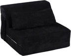 Folding Sofa Bed with Pillow, Convertible Sleeper Chair, Comfy Floor Futon Couch Mattress Lounge Sofa for Adults Portable Fold Out Chair Bed for Living Room Bedroom, Single, Black