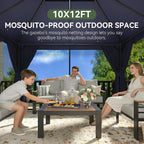 AOXUN Outdoor Gazebo for Patio 10x12 Metal Frame Canopy with Double Roofs Heavy Duty Party Tent and Shelter with Mosquito Netting and Privacy Screen for Backyard  Lawn  Garden  Deck (Navy Blue)