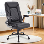 Ergonomic Executive Office Chairs with Lumbar Support Wheels PU Leather Padded Home Desk Chairs with Adjustable Flip Arms, Black