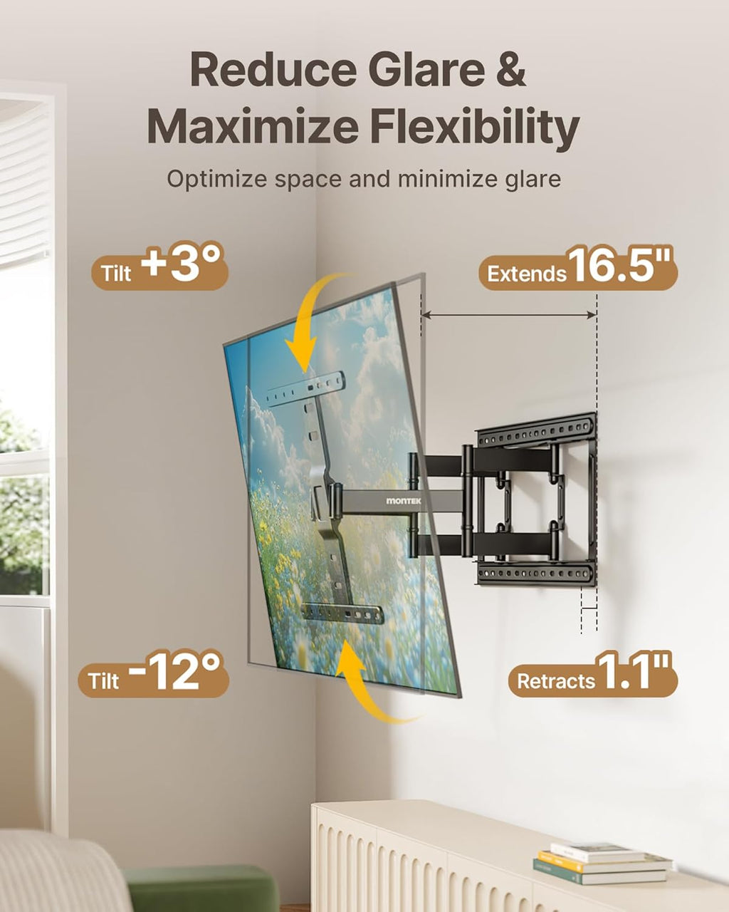 monTEK 1.1" Ultra Slim TV Wall Mount for 37-75 Inch TVs, 132lbs Heavy Duty, 4X Weight Tested, Full Motion Articulating Bracket, Max VESA 400x400mm, Fits 16/18" Studs
