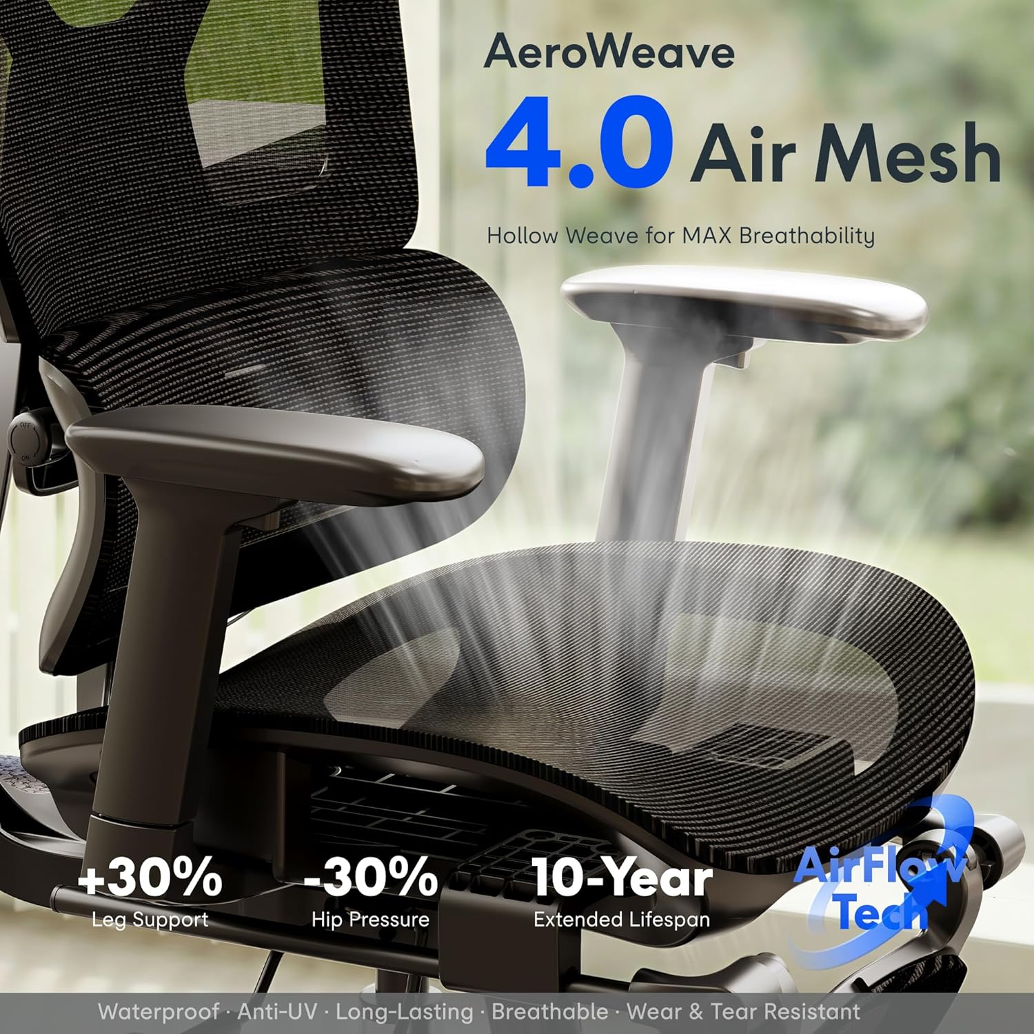 FLEXISPOT ErgoX Premium Ergonomic Office Chair with Footrest- Adjustable 3D Armrests, Dynamic Lumbar Support, Recline & Tilt Function, Mesh Seat, for Home & Office Use,Cream