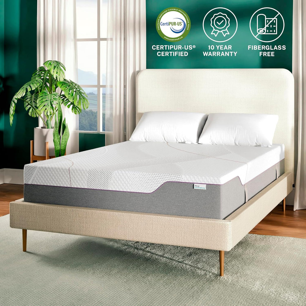 Sleep Innovations Marley 12 Inch Green Tea Gel Memory Foam Mattress, Queen Size, Bed in a Box, Medium Firm Feel