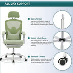 DUMOS Home Office Desk Chair with Footrest, High-Back Mesh Rolling Swivel Reclining Chairs with Wheels, Comfortable Headrest, Lumbar Support, Comfy Arms for Home, Office, Gaming, Elegant Green