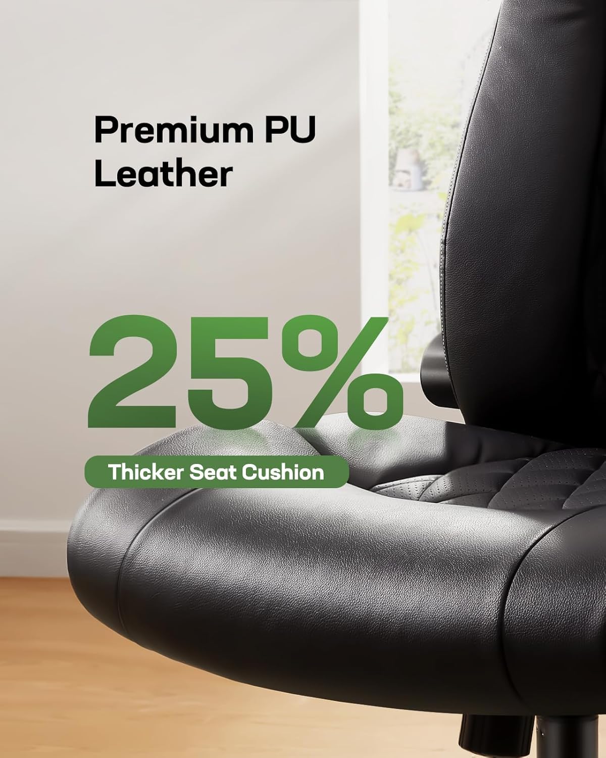 Marsail Executive Office Chair Ergonomic Desk Chair with Flip-up Armrests PU Leather Height-Adjustable Swivel Rolling Dark