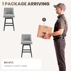 27'' Counter Height Bar Stools Set of 2, Swivel Bar Stools with Backs, Modern Fabric Bar Stools for Kitchen Island, Solid Wood Legs, Adjustable Feet (Fabric - Dark Gray, Set of 2-27" H)