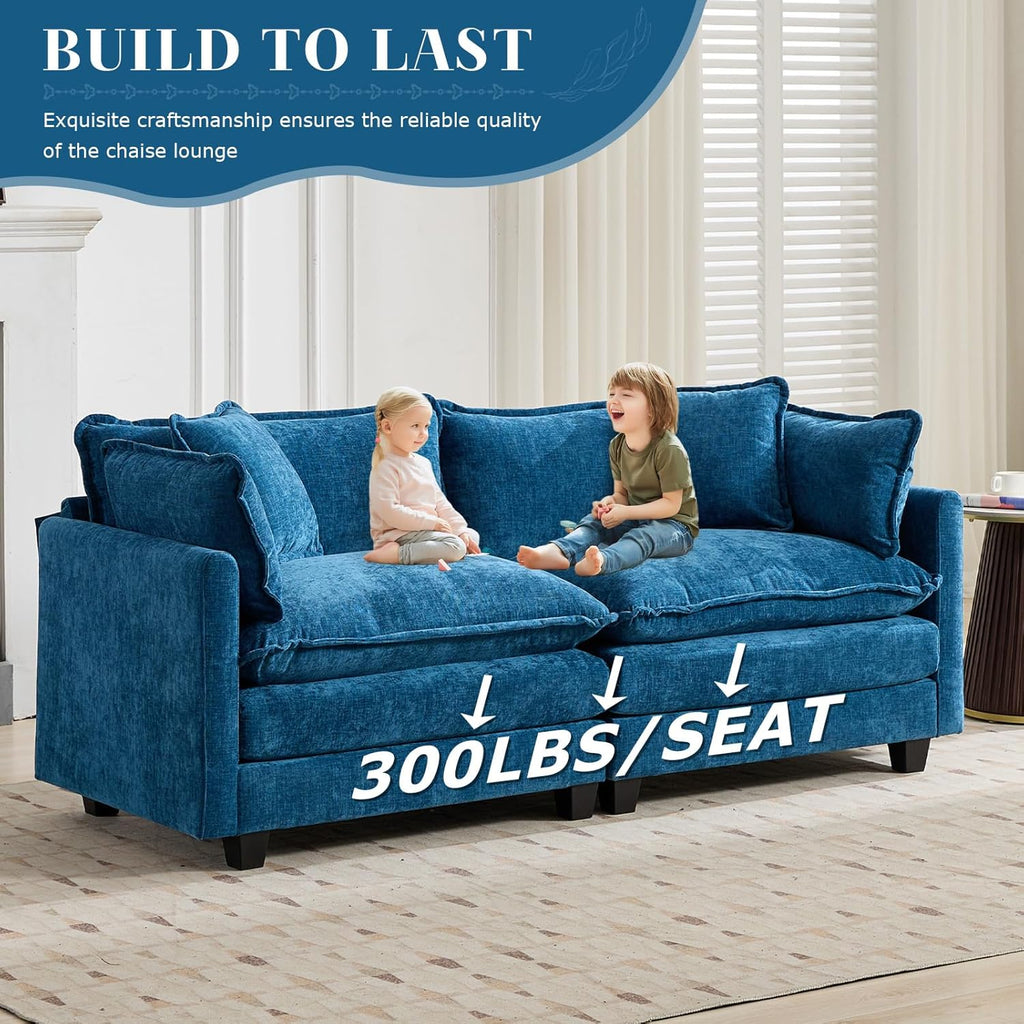 SoarFlash Chenille 77.95" Sectional Sofa, Comfy L Shaped Modular Coush Sofa with Ottoman, Modern 2 Seat Couch Deep Seat Sofa Set for Living Room,Blue
