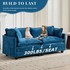 SoarFlash Chenille 77.95" Sectional Sofa, Comfy L Shaped Modular Coush Sofa with Ottoman, Modern 2 Seat Couch Deep Seat Sofa Set for Living Room,Blue