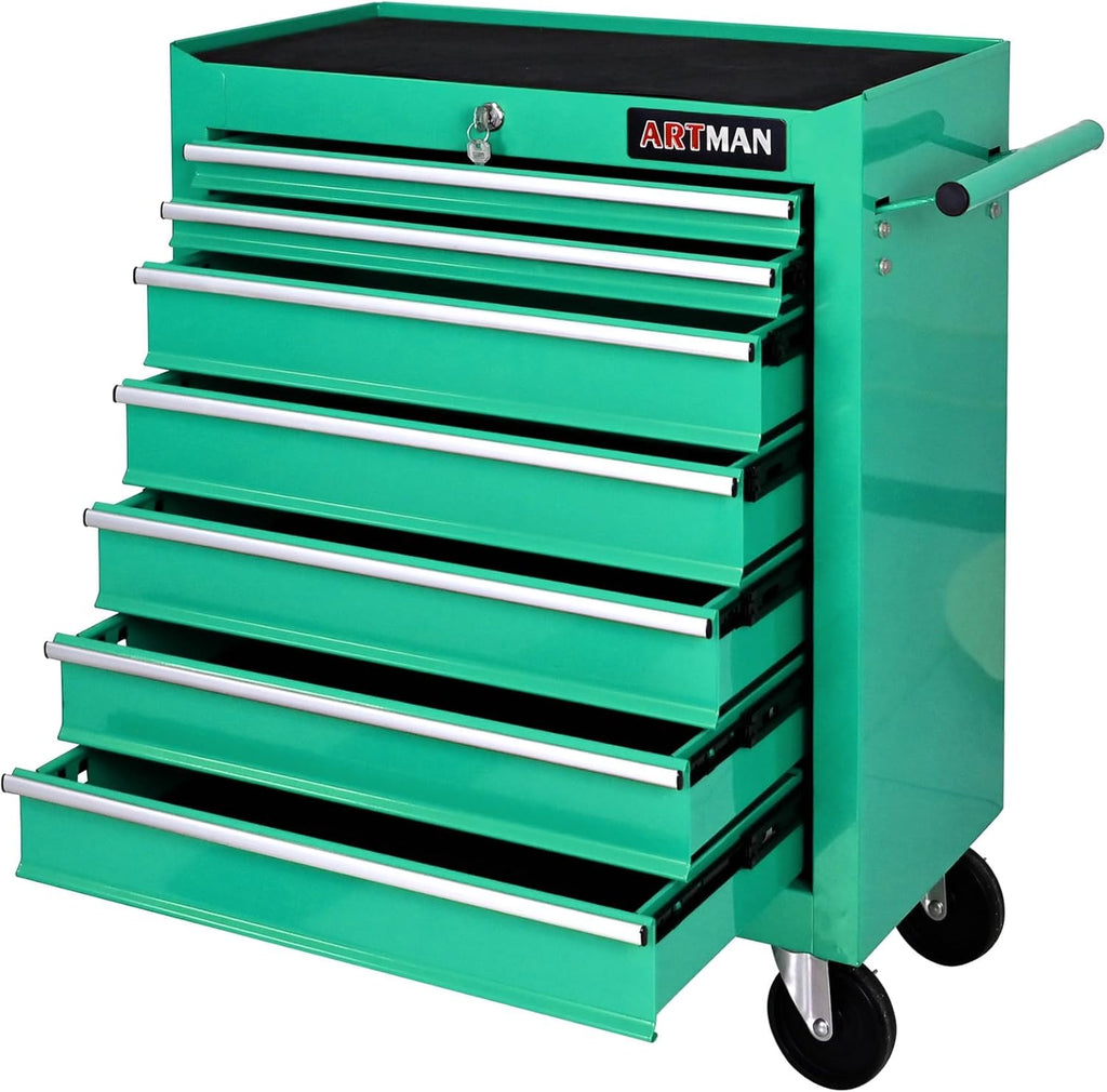 7 Drawers Rolling Tool Cart on Wheels, Multifunctional Organizer Tool Chest Tool Case, Trolley Tool Storage Tool Box for Workshop,Garage,Repair Shop (7 Drawers 24.2" W×12.9" D×29.9" H-Green)