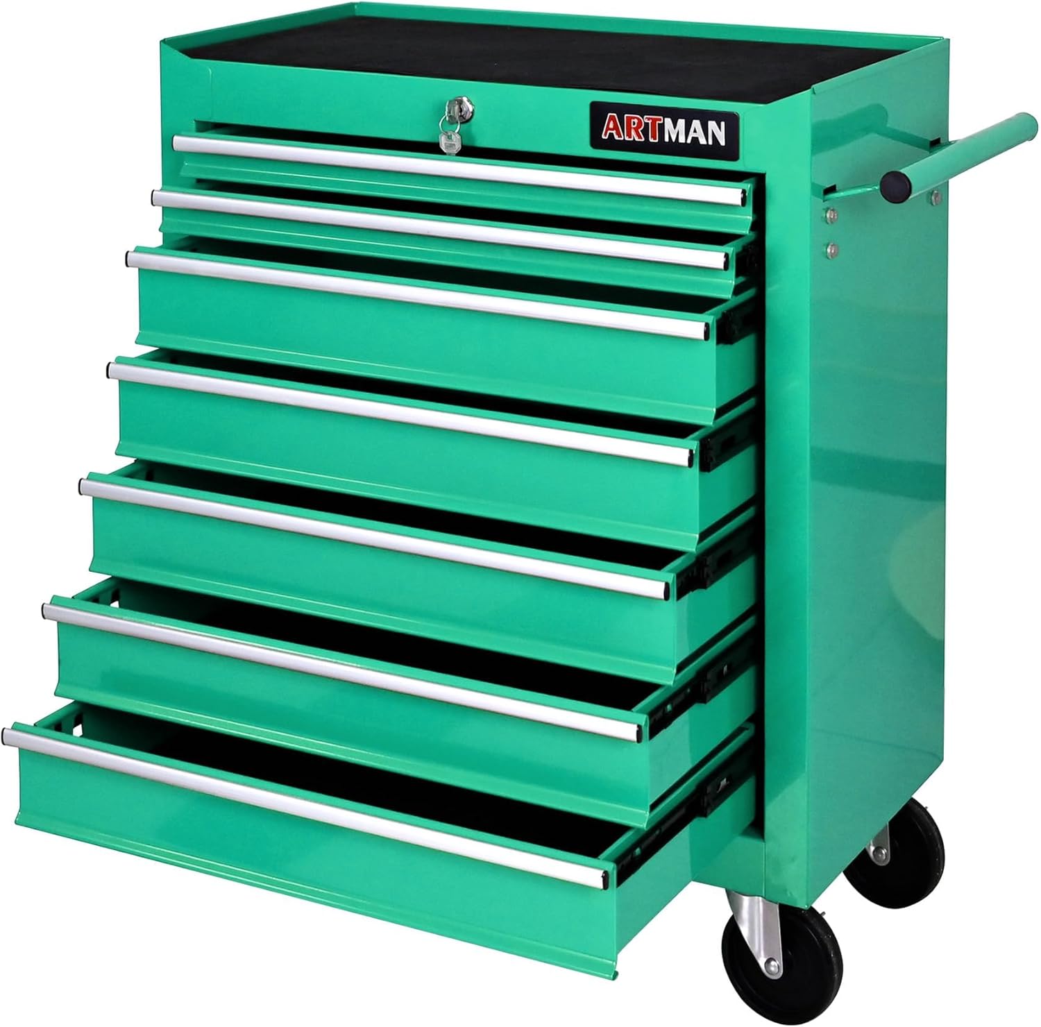 7 Drawers Rolling Tool Cart on Wheels, Multifunctional Organizer Tool Chest Tool Case, Trolley Tool Storage Tool Box for Workshop,Garage,Repair Shop (7 Drawers 24.2" W×12.9" D×29.9" H-Green)
