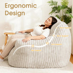 Giant Bean Bag Chair, Oversized Plush Comfy Bean Bag Sofa for Adults and Kids with Armrests, Memory Foam Mini Couch Single Lounges for Living Room, Bedroom & Game Room(Beige)