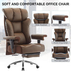Efomao Big and Tall Office Chair 400lbs - Heavy Duty Executive Desk Chair with Foot Rest & 23" Wide Seat - High Back Ergonomic Leather Computer Chair for Heavy People, Home Office, Brown